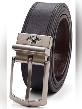 Dickies Leather Reversible Black/Brown Belt With Antique Nickel Finish Buckle 2X